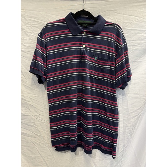 Knights Bridge Other - Kings court Red Green Striped Polo Shirt Men's L Collared Short Sleeve vintage